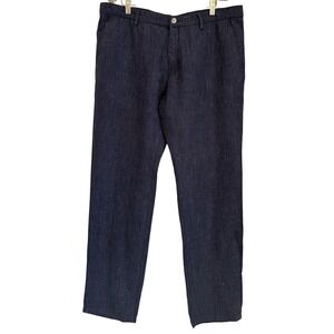 Massimo Dutti Mens Slim Fit Navy Blue Italian Yarn Linen Trousers Pants Sz 36